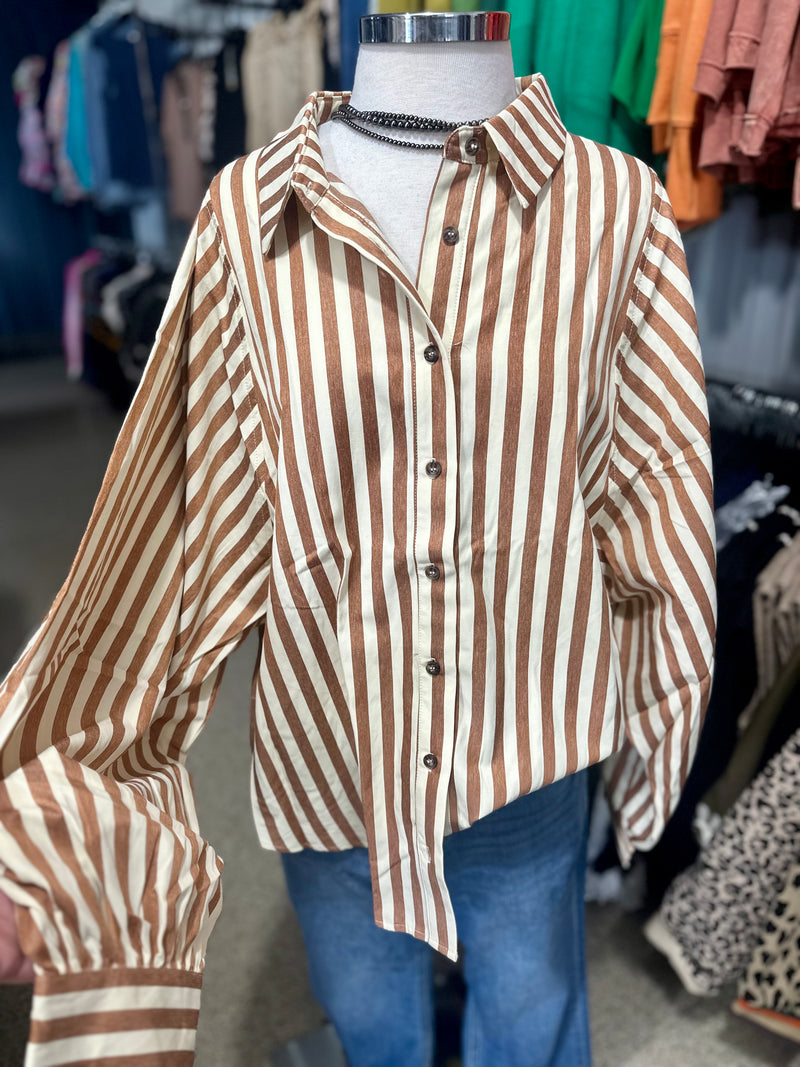 Rust Striped Button Down Top