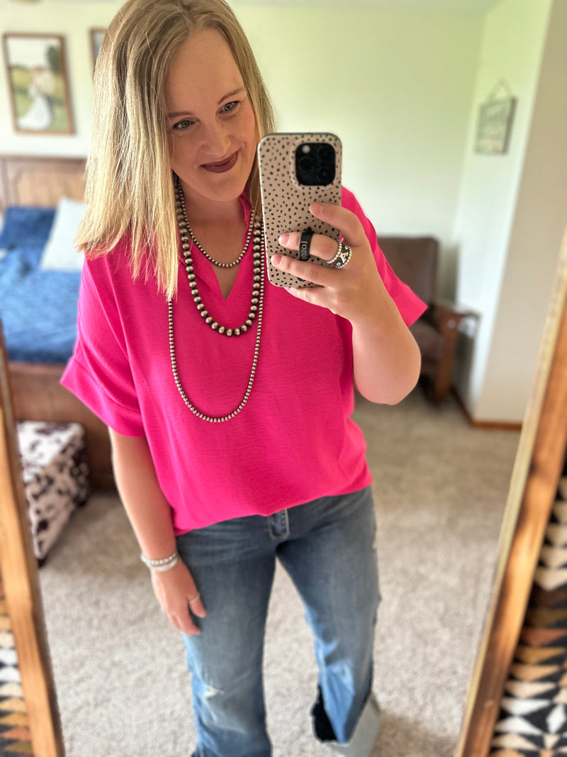 Hot Pink V Neck Top