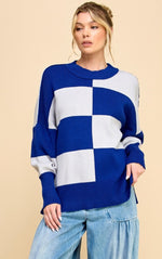 Checkered Block Sweater - Grey/Royal