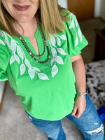 Green Embroidery Detailed Top