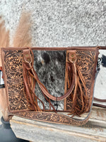 Black Cowhide / Tooled Leather Tote