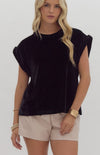 Black Velvet Braided Hem Top