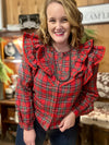 Plaid Ruffle Shoulder Top