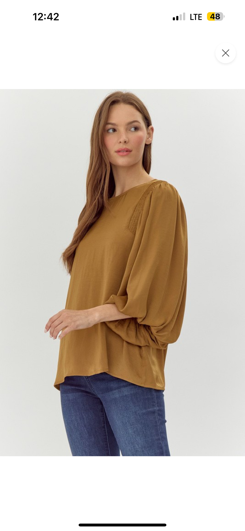Toffee Satin Balloon Sleeve Top
