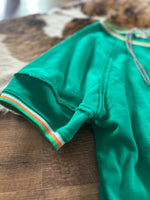 Green Raglan Stripe Detail Top