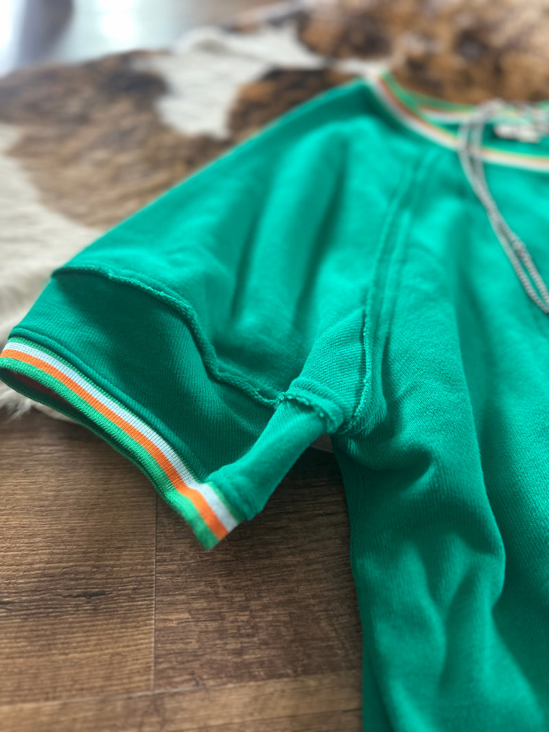 Green Raglan Stripe Detail Top