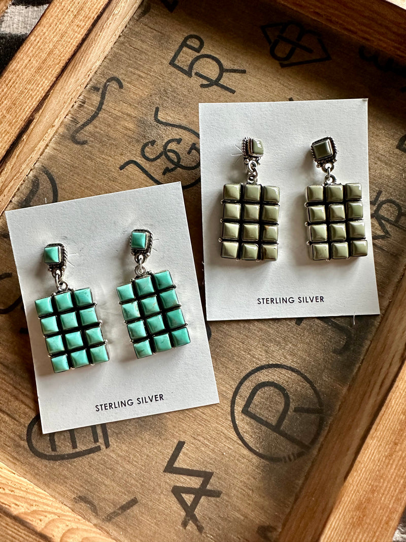 Kingman Turquoise Square Stones Post Earrings