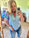 Multi Color Flutter Sleeve Top - Light Blue