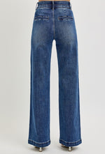 Risen Double Button Wide Leg Jeans