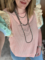 Colorblock Stripe Ruffle Detail Top