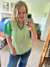 Striped Puff Sleeve Top - Green
