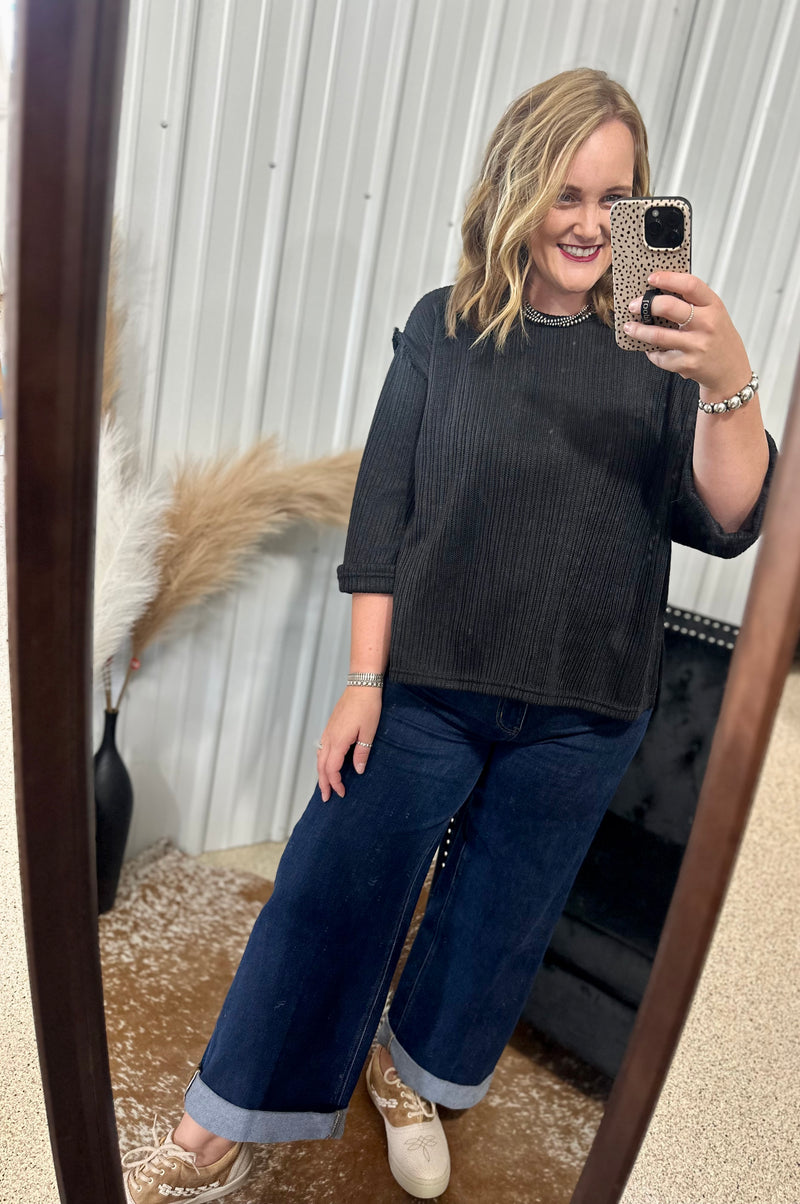 Black 3/4 Sleeve Knit Top
