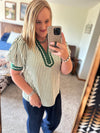 Green Stripe Puff Sleeve Top