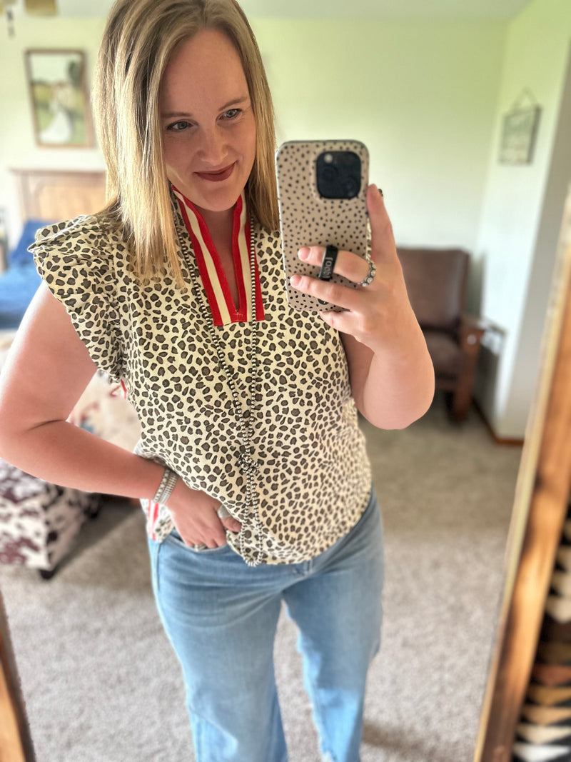Leopard Print Red Accent Top