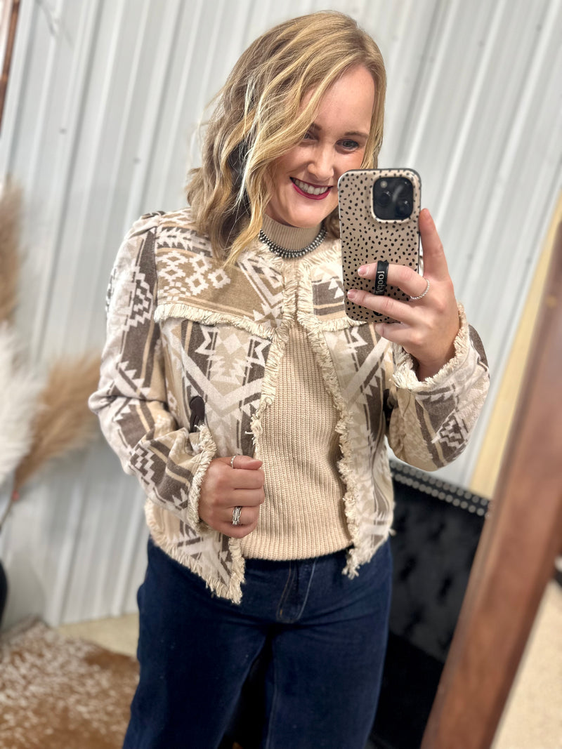 Aztec Jacquard Frayed Edge Jacket