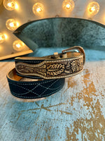 Black / Brown Tooled Leather Belt