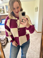 Oversized Checker Sweater - Magenta