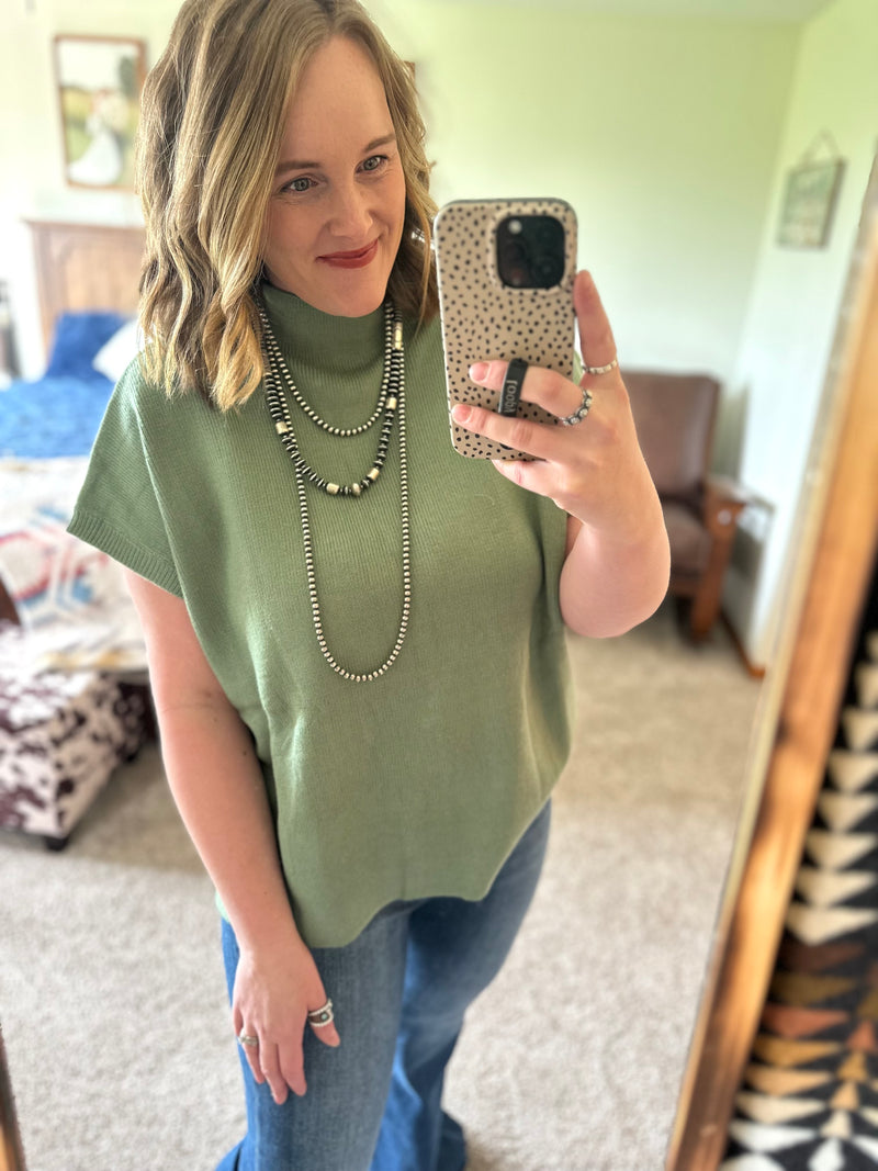 Sage Ribbed Mock Neck Top