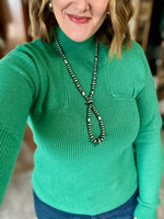 Green Ribbed Mock Neck Sweater