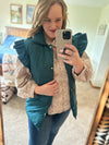 Ruffle Puffer Vest - Teal