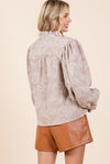 Paisley Eyelet Laced Button Down Blouse - Taupe