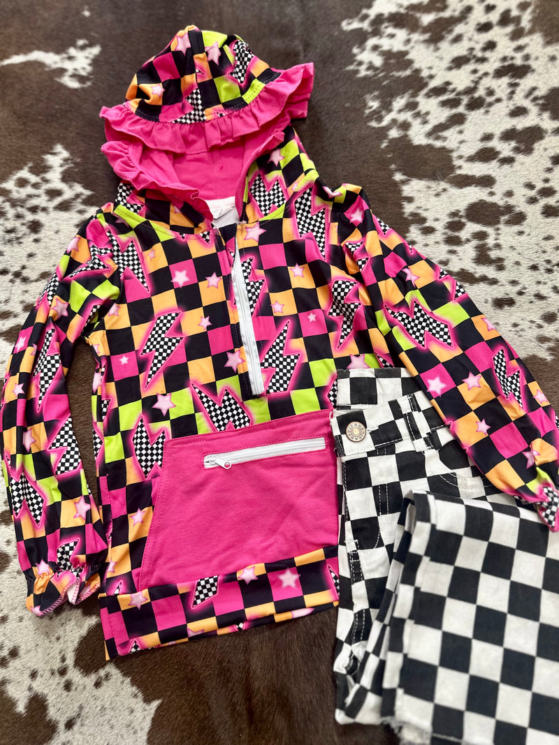 Girls Checker Hooded Pullover