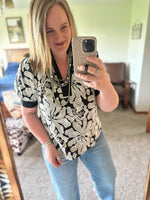 Black Floral Embroidered Puff Sleeve Top