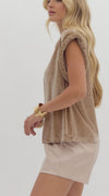 Champagne Velvet Braided Hem Top