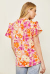 Pink / Orange Floral Flutter Sleeve Top