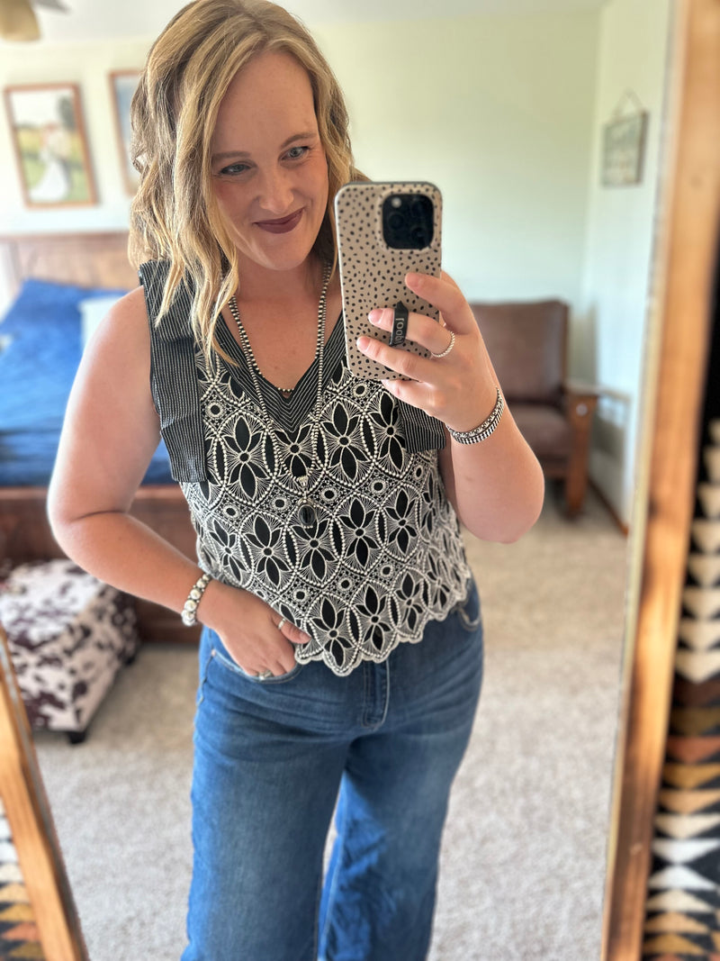 Black Crochet Detail Tank