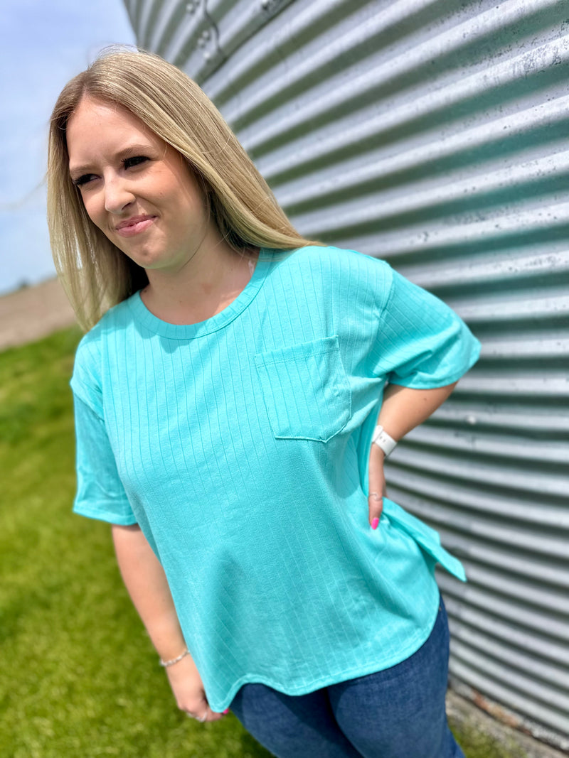 Mint Ribbed Boyfriend Top
