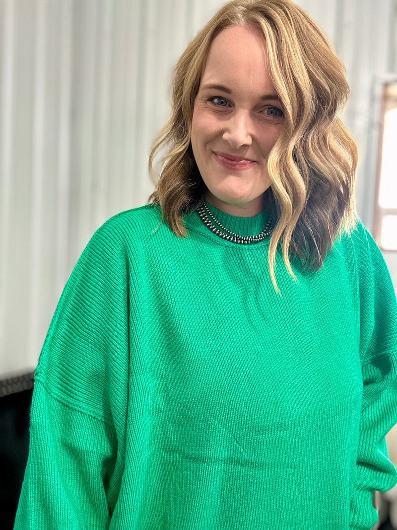 Kelly Green Mock Neck Sweater