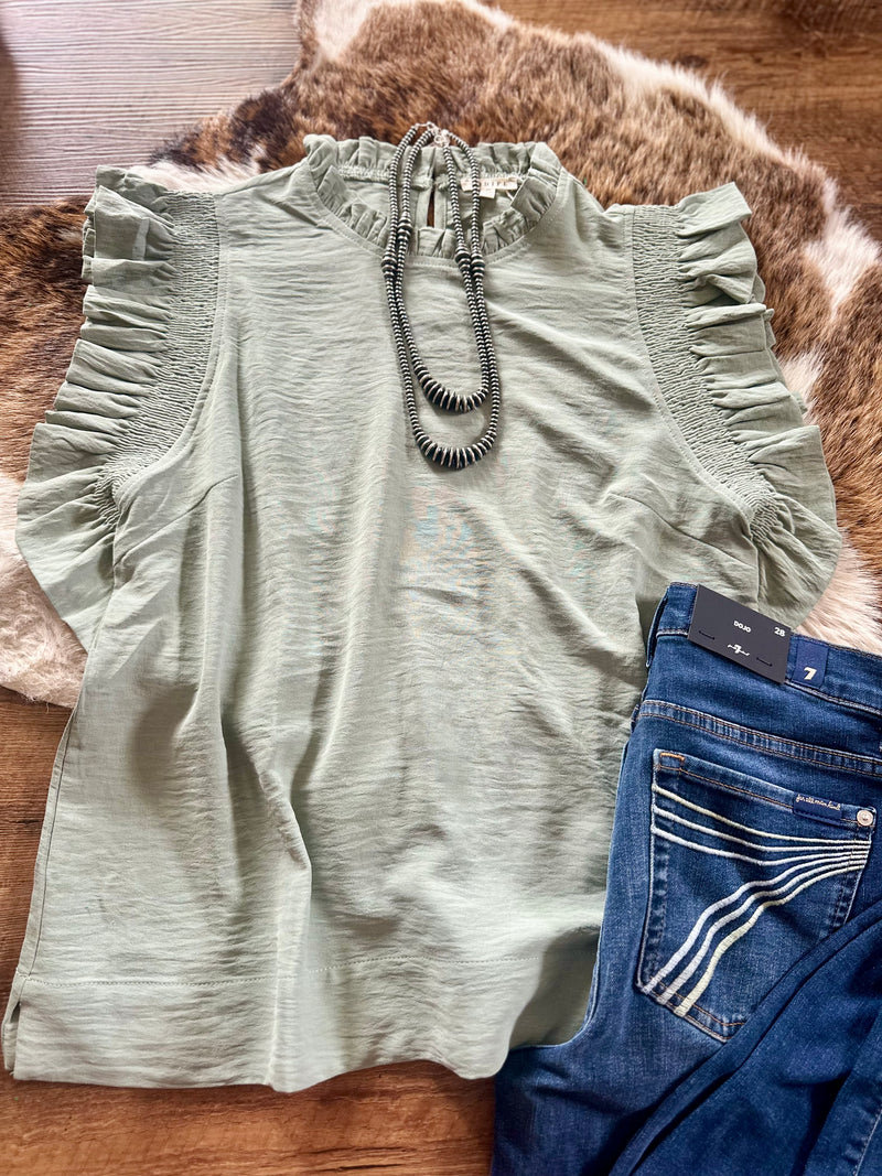 Sage Flutter Sleeve Top