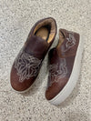 Brown Leather Stitched Slip On Shoes