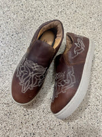 Brown Leather Stitched Slip On Shoes