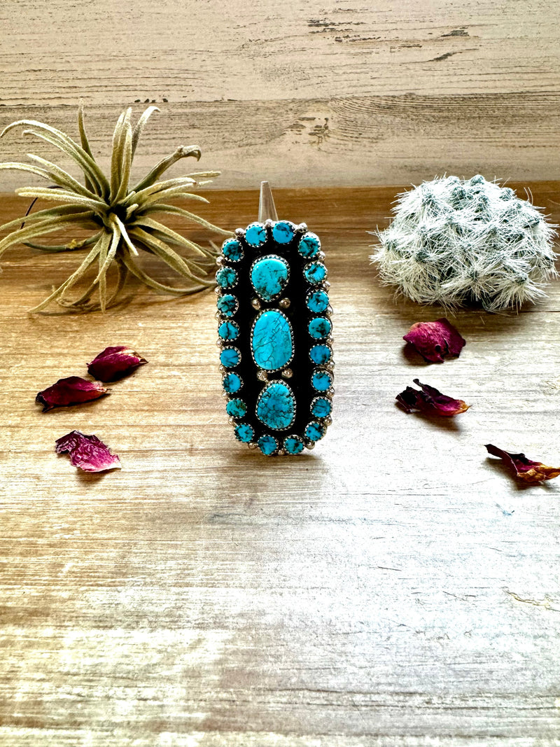 Big Ring - adjustable kingman turquoise ring and sterling silver