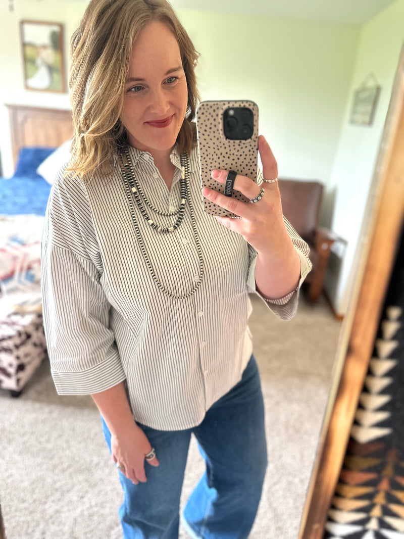 Charcoal/White Button Down Top