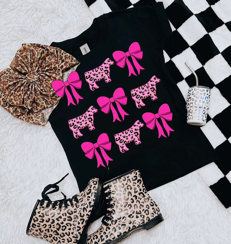 Leopard Calf / Pink Bow Tee