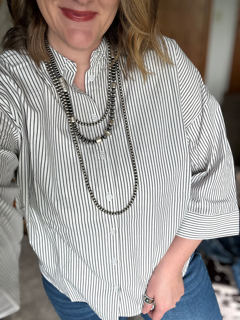 Charcoal/White Button Down Top