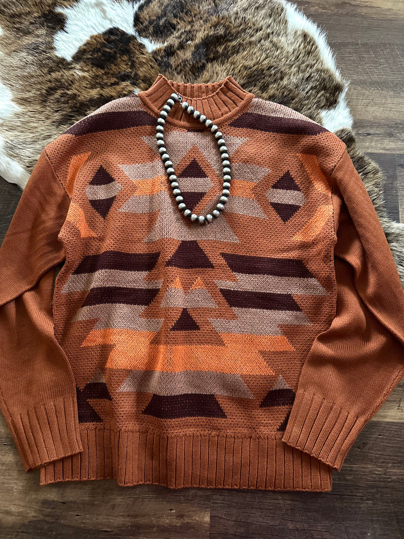 Chic Aztec Sweater - Rust