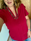 V Neck Tulip Sleeve Top - Burgundy
