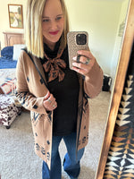 Tan / Black Aztec Hooded Cardigan