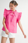Hot Pink Poplin Bow Tie Top
