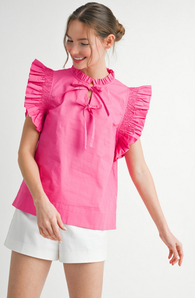 Hot Pink Poplin Bow Tie Top