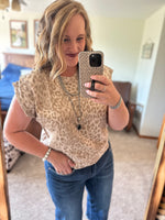 Taupe Leopard Stud Shoulder Top