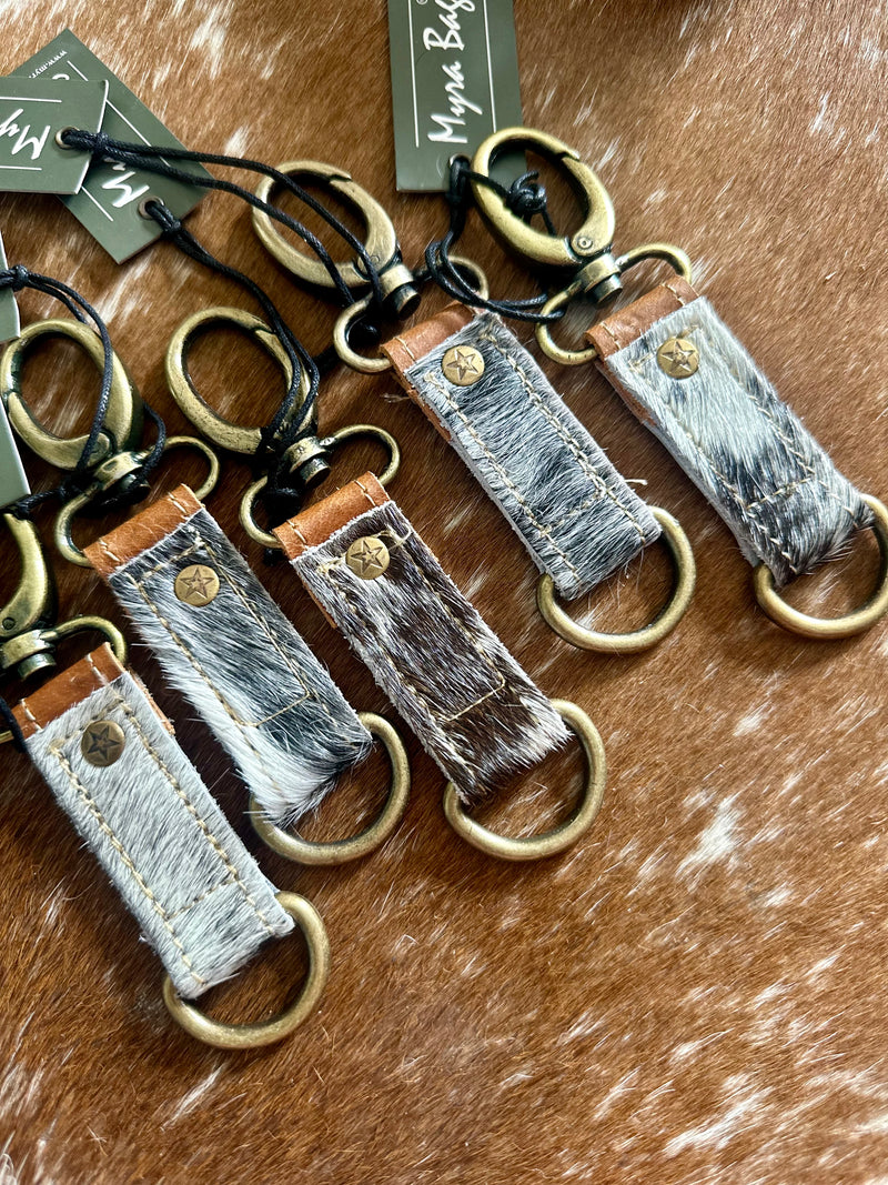 Black Cowhide Keychain - 4”