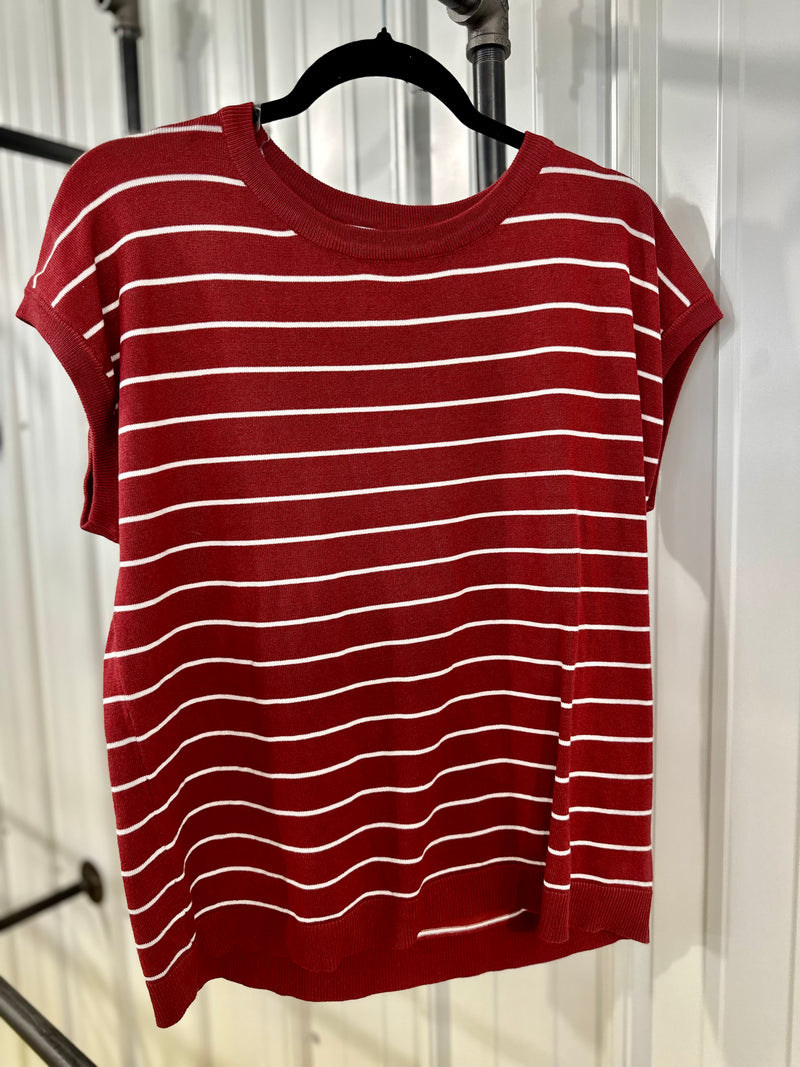 Rust Striped Lightweight Sweater Top