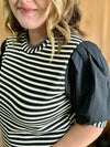 Black Puffed Sleeve Stripe Top