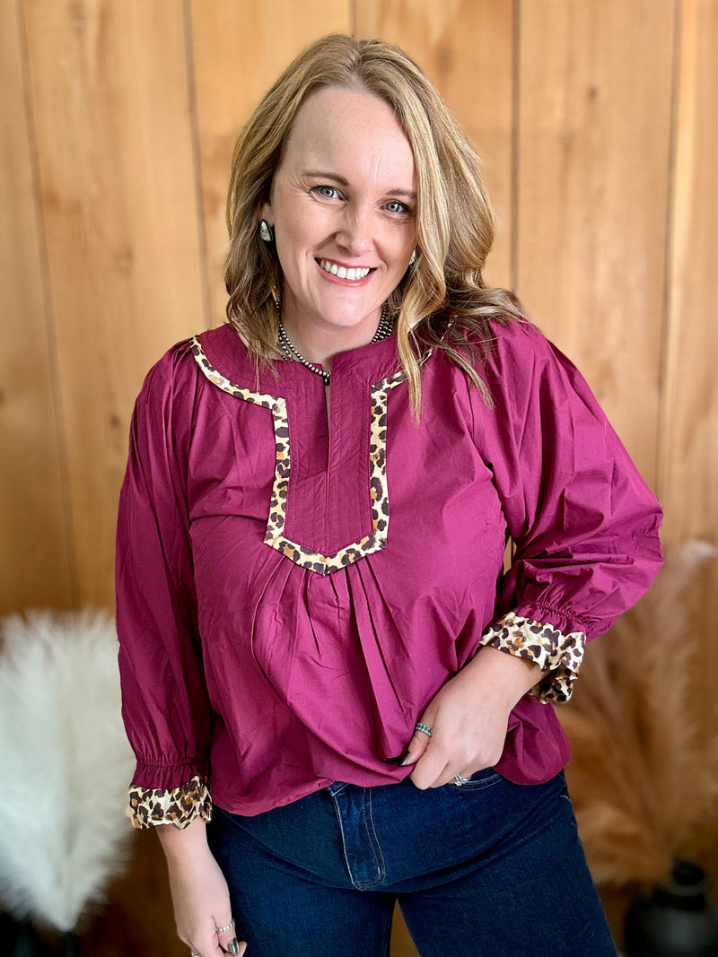 Burgundy Leopard Detailed Top