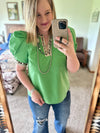 Kelly Green Leopard Trim Top